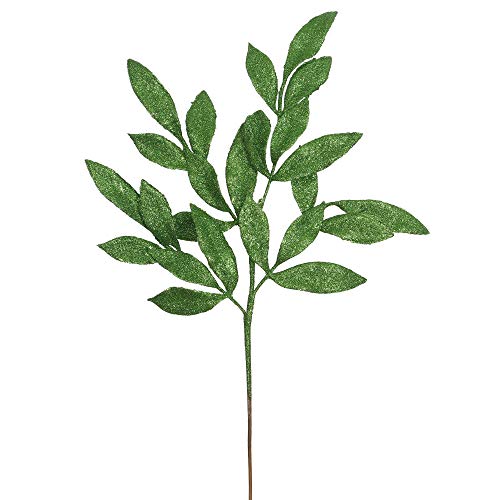 Vickerman Glittered Bay Leaf Spray in 12/Bag, 22", Green