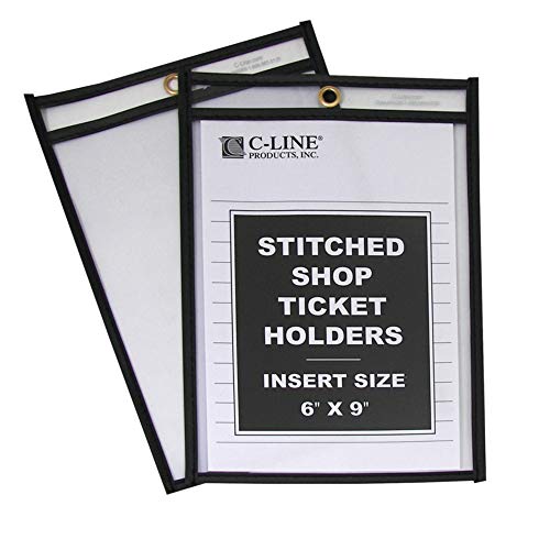 C-Line Stitched Shop Ticket Holders, Both Sides Clear, 6 x 9 Inches, 25 per Box (46069)