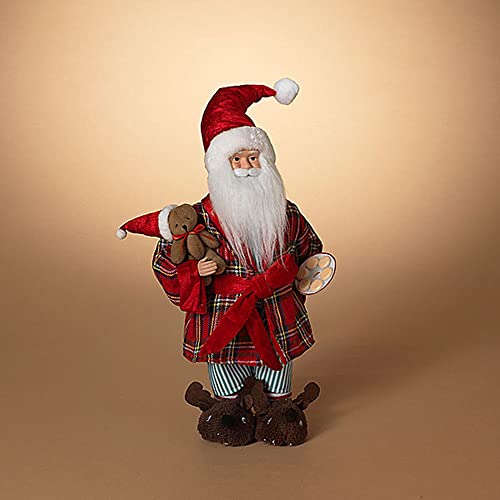 Gerson 2658800 Polyester Holiday Santa Figurine with Plaid Robe, 18-inch Height