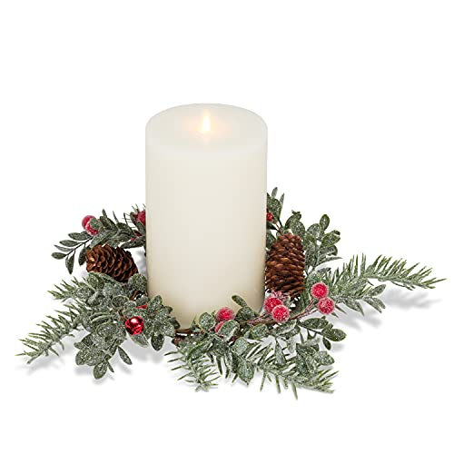 Abbott Collection  27-FIRSTSNOW-219 Frosty Berry & Pine Candle Ring, Green/Red