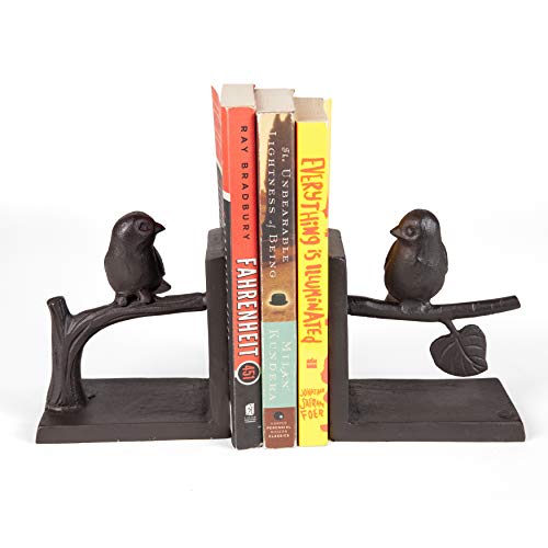 Danya B. Decorative Birds on a Branch Bookend Set | Home and Office Shelf/Table Decor | Cast Iron Accent Piece and Gift Idea | Bird Figurines - Brown