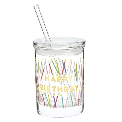 Creative Brands Slant Collections Double-Old Fashioned Cocktail Glass, 10-Ounce, Happy Birthday Candles