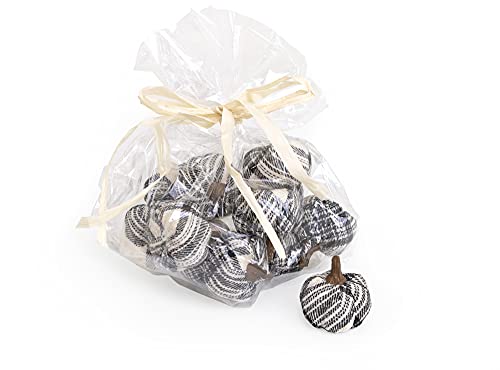 Boston International Decorative Tabletop Fabric Pumpkins, Set of 12, 2-Inches, Black & White Plaid