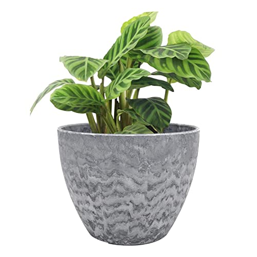 La Jol√≠e Muse Flower Pot Outdoor Indoor Garden Planters, Plant Containers with Drain Hole, Marble (8.6 inches, 1 Pack)