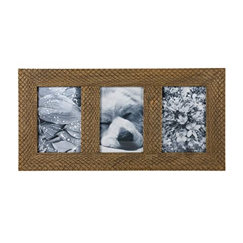 Foreside Home & Garden Crocodile Pattern 4X6 Three Photo Frame Natural Wood, MDF & Glass