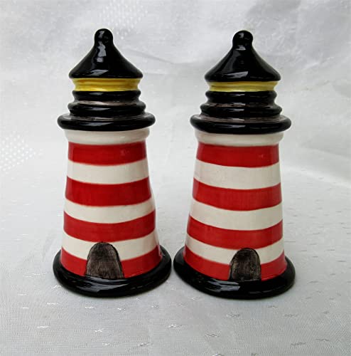 Blue Sky Clayworks Clayworks Lighthouse with Red Stripes Salt and Pepper Set, 4.25-inch Height, Set of 2