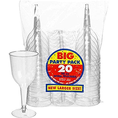 Amscan Big Party Pack Clear Plastic Wine Glasses | 10 oz. | Pack of 20 | Party Supply