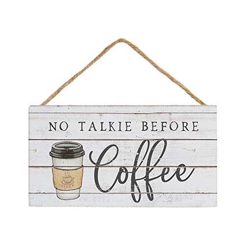 Sincere Surroundings Petite Hanging Accents 3.5" x 6.5" Wood Sign - No Talkie Before Coffee