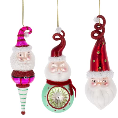 Ganz MX185081 Santa Ornaments, 8.75-inch Height, Glass, Set of 3