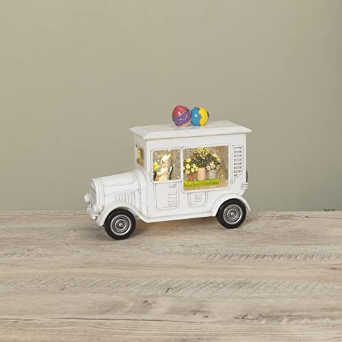 Gerson International Easter Truck Spinning Water Globe, 10.6-inch Length, Battery Operated Lighted