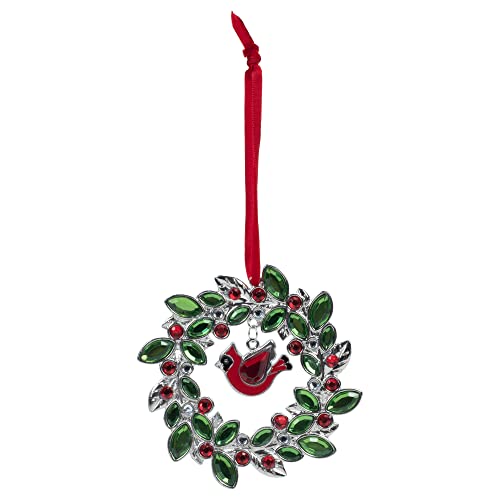 Ganz Cardinal Wreath Ornament, 3-inch Diameter, Green and Red