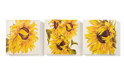 Giftcraft Sunflower Canvas Wall Prints, Set of 3, 8-inch Square, Canvas and Medium Density Fibreboard