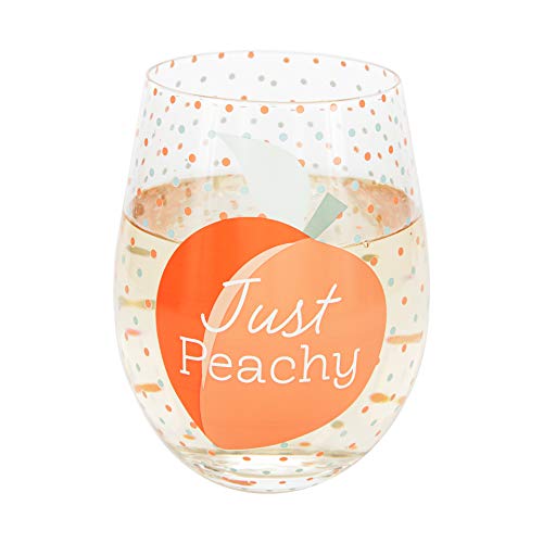 Pavilion Gift Company Just Peachy Peachy-18oz Peach Patterned Stemless Wine Glass, 18 oz, Orange