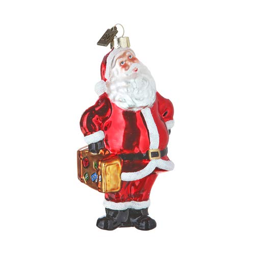 Raz Imports 4153126 EC Traveling Santa Ornament, 4.75-inch Height, Glass