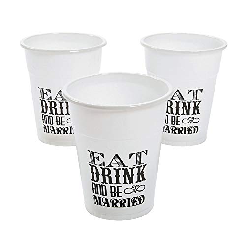Fun Express Eat Drink and Be Married Disposable Cups (Bulk set of 50) Wedding Party Supplies