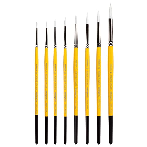 KINGART Premium Nylon 7950 Series Round Artist Brushes, Set of 8 Unique Sizes Yellow/White
