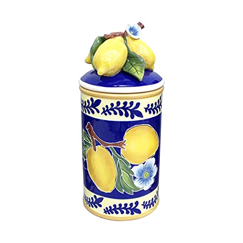 Blue Sky Clayworks Kiln Fired Clay Lemon Canister ‚Äì Hand Casted & Hand Painted ‚Äì Heavy Duty & Ceramic Storage ‚Äì Perfect for Cookies, Dog Treats, Candy, Flour or Sugar ‚Äì Fruit Themed Decoration (Medium)