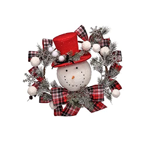 Regency International Christmas Snowman with Plaid Bow Wreath, 20 Inch Diameter, Red and White