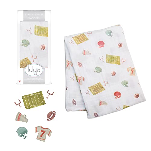 Mary Meyer Lulujo Baby Cotton Muslin Swaddle Blanket, 47 x 47, Football