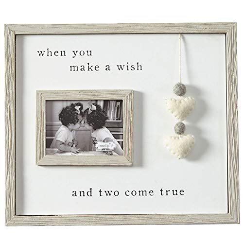 Mud Pie Keepsake Baby Frames (Pom Heart Twin Frame), 9.5" x 11", Gray