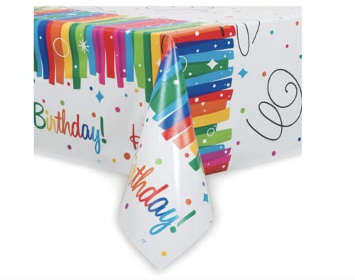 Unique Industries Rainbow Ribbons Birthday Plastic Tablecloth, 84" x 54"
