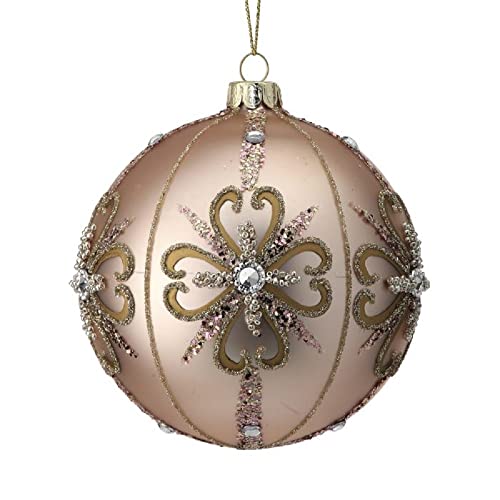 Regency International Beaded Jewel with Flower Ball Hanging Ornament, 4-inch Diameter, Champagne Gold