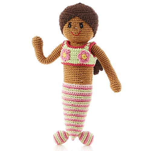 Pebble | Handmade Mermaid Doll‚ÄîPink Striped| Black Doll | Crochet | Fair Trade | Pretend | Imaginative Play | Beach | Machine Washable