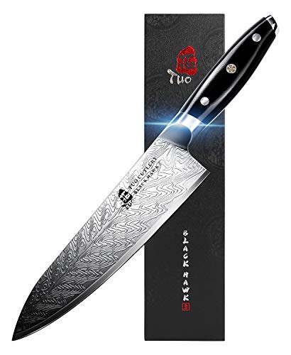 TUO Cutlery Chef Knife - KitchenKnives8-inch HighCarbonStainlessSteel- Pro Chefs Vegetable Meat Knife with G10 Full Tang Handle - Black Hawk-S Series Knives Including Gift Box