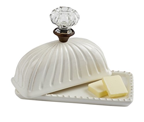 Mud Pie Door Knob Butter Dish,  base 3 1/2" x 7" | lid 4 1/2" x 6 1/2", White