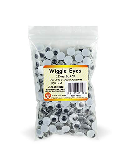 Hygloss Products Plastic Eyeball Googly Eyes - Great for Arts & Crafts - Non-Adhesive - Paste-On - Black - Size 12mm - Classroom Economy Pack - 500 Pcs