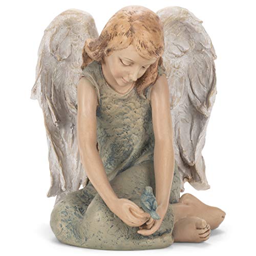 Roman 602092 Angel with Bluebird Seated Statue, 9.75-inch High