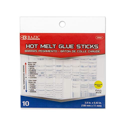 BAZIC Dual Temp Full Size Hot Melt Glue Sticks 3.9" x 0.43", High and Low Temp Industrial Glue Sticks, Home Improvement Quick Repair DIY Arts & Crafts Project (10/Pack), 1-Pack