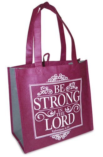 Divinity Strong in the Lord Ephesians 6:10 Magenta Reusable 12 x 12 Eco Friendly Tote Bag