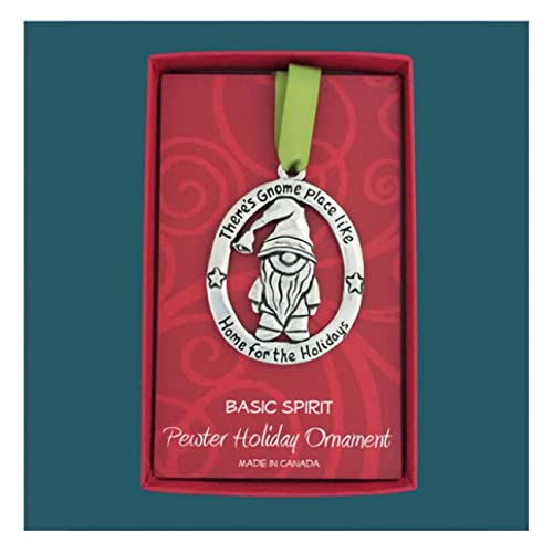 Basic Spirit Gnome Pewter Ornament with Santa Hat for Holiday Tree Decoration Home Collection