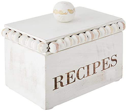 Mud Pie  Beaded Recipe Box, White, 6 1/2-inch