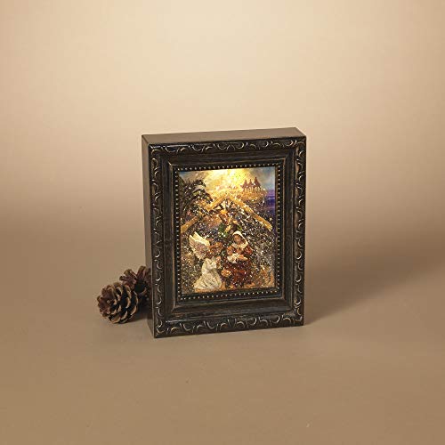 Gerson 2600620 Battery Operated Lighted Nativity Design Spinning Water Globe Frame 8.6"H