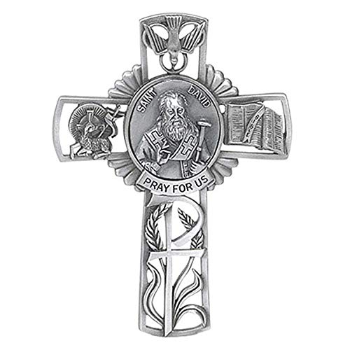 Christian Brands Pewter Catholic Saint St David Pray for Us Wall Cross, 5 Inch