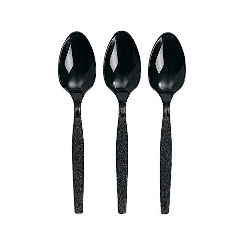 Fun Express - Black Plastic Spoons (50 Pc) - Party Supplies - Solid Tableware - Cutlery - 50 Pieces
