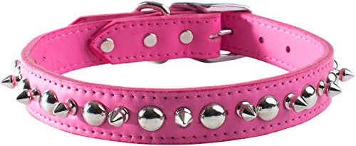 OmniPet Leather Brothers 6079-PK14 Size 14 Signature Leather Spike and Stud Dog Collar, Small, Pink