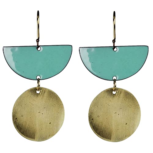 HomArt Semi Circle with Cirle Donte Earrings, 2.75-inch Height, Aqua, Enamel and Brass