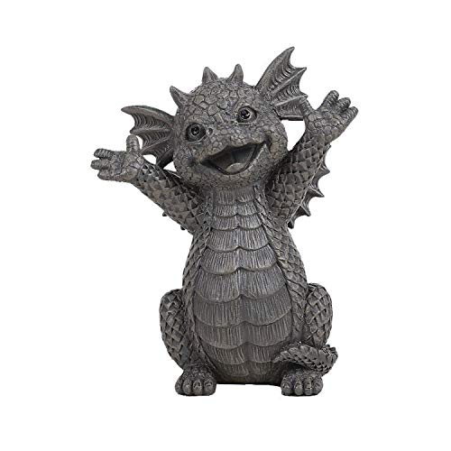 Pacific Trading Giftware Happy Garden Dragon Cheering You On Garden Display Decorative Accent Sculpture Stone Finish 5.25 Inch Tall