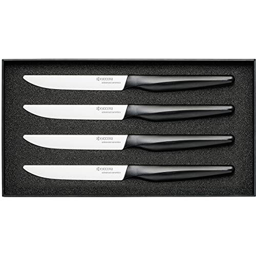 Kyocera Zirconia Material Steak Knives, 4 Piece, White/Black