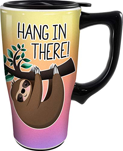 Spoontiques 12866 Sloth Ceramic Travel Mug, 18 oz, Multicolored