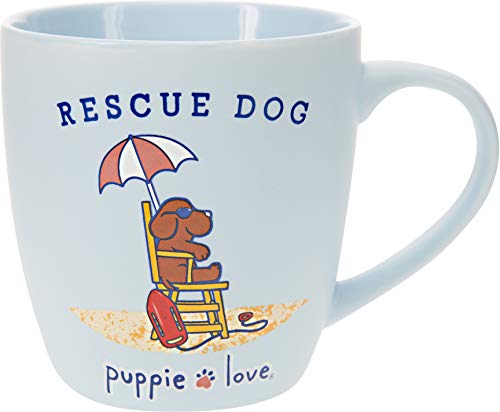 Pavilion Gift Company Rescue Dog Puppie Love-17oz Bone China Coffee Cup Mug, 17oz, Blue