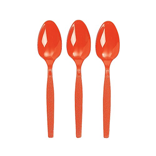 Fun Express - Orange Plastic Spoons (50 Pc) - Party Supplies - Solid Tableware - Cutlery - 50 Pieces