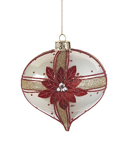 Giftcraft 666244 Glass Poinsettia Ornament, 4-inch Diameter