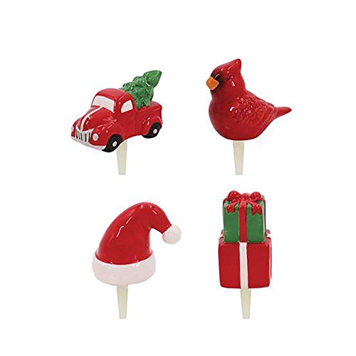 DEI 13756 Traditional Christmas Charmers Set of 4 (Truck, Cardinal, Santa Hat, Presents)