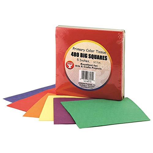 Hygloss Products HYG88169 Primary Colors Tissue Squares, 0.8" Height, 5.1" Wide, 5.1" Length (480 Pieces), 5 Inches