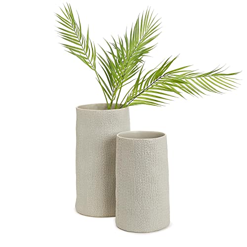 Two's Company Two's Company Set of 2 Shitake Beige Tall Cylinder Vase -Ceramic