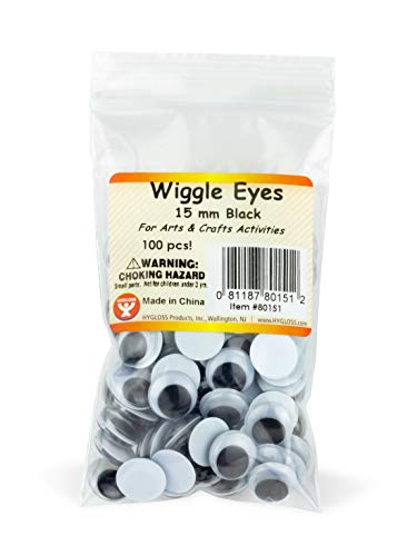 Hygloss Products Plastic Eyeball Googly Eyes - Great for Arts & Crafts - Non-Adhesive - Paste-On - Black - Size 15mm - Resealable Bag - Total of 100 Pcs